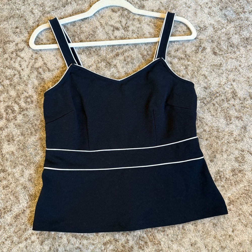 Ann Taylor Navy Blue Camisole Tank Top with White Trim Women’s Small Like New!